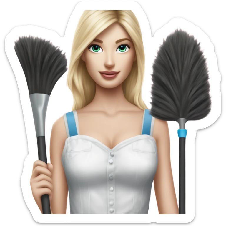 Photo of pale Victoria secret model dresses as a cleaner sticker