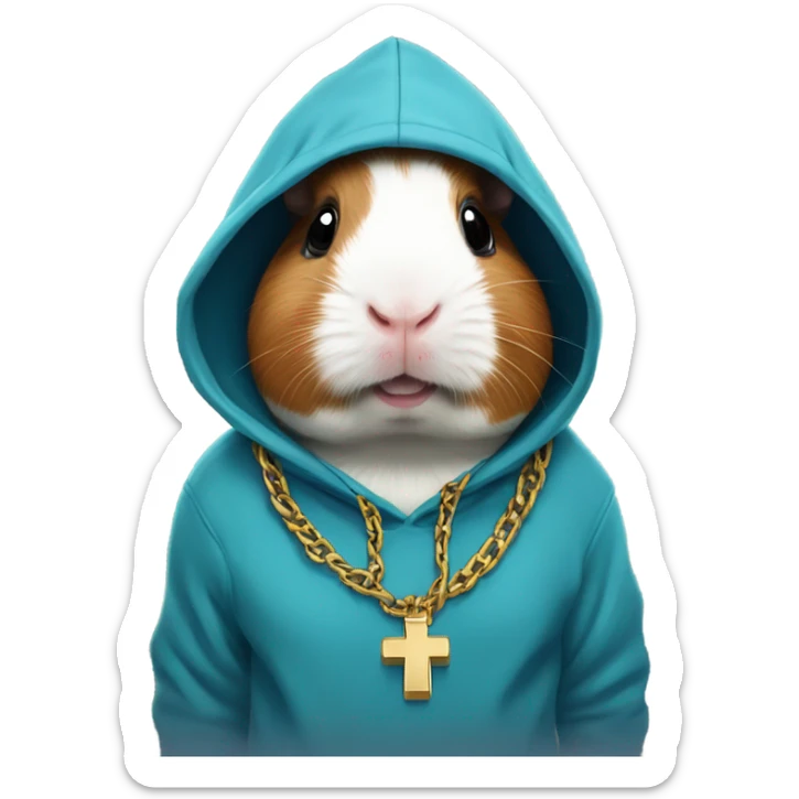 Guinea pig wearing a hoodie with a necklace with a cross pendant  sticker