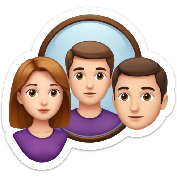 Woman in front. Man in mirror. The man and the woman look similiar. They are directly looking at each other sticker