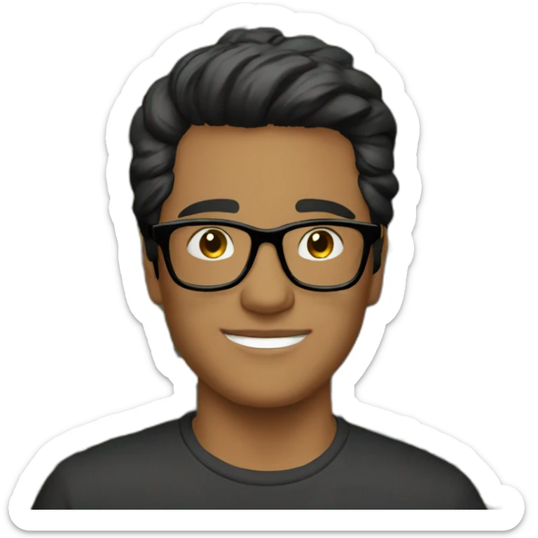 dark hair up guy glasses and dark t-shirt with flowers print sticker