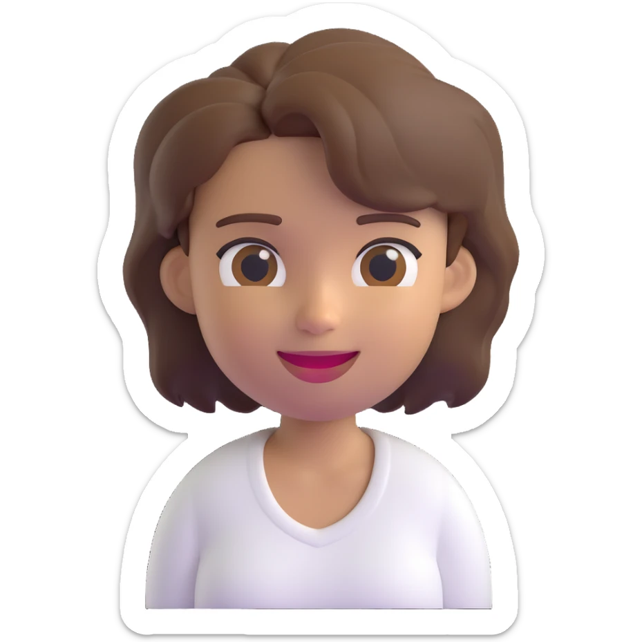 3D emoji style character with short tousled brown hair, winking, light skin, white shirt sticker