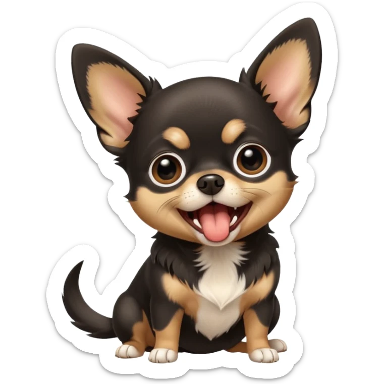 A high-resolution photo-realistic digital illustration of a cute black and tan chihuahua with big eyes yawning. sticker