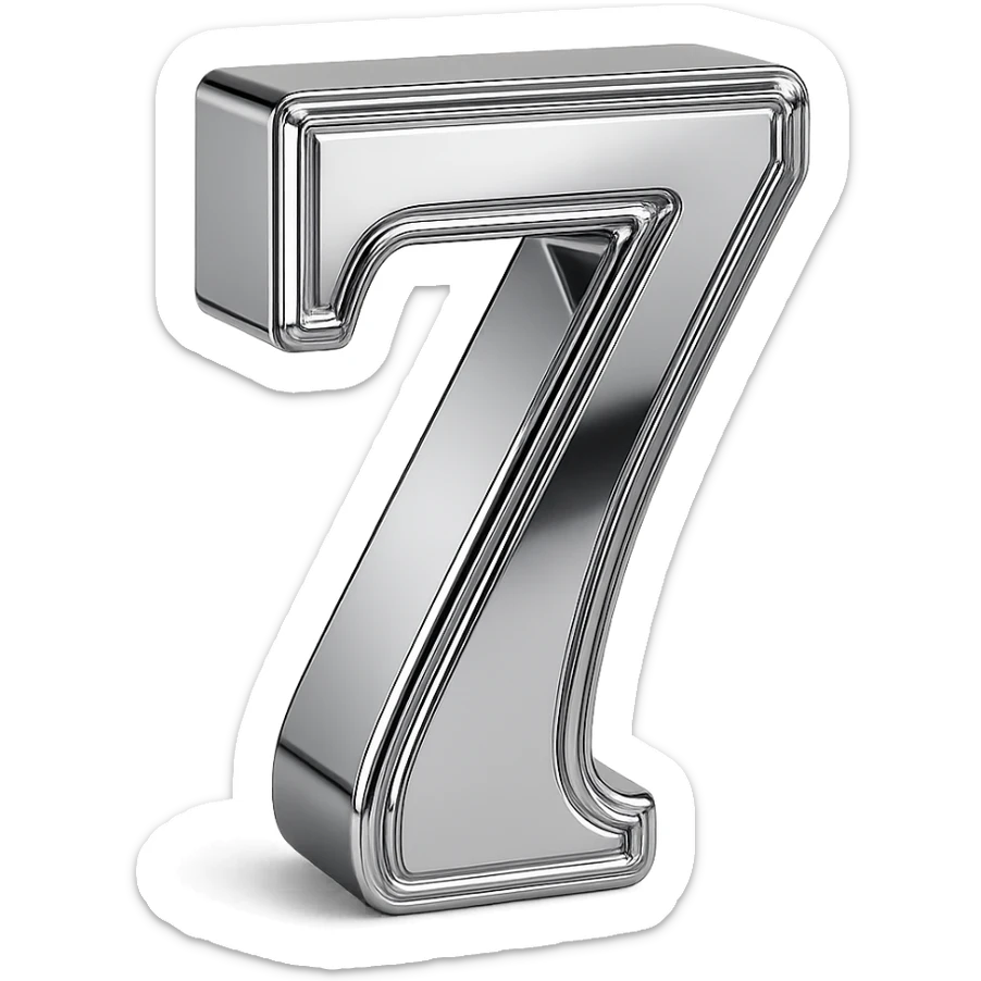 number 7 in chrome 3D emoji style sticker