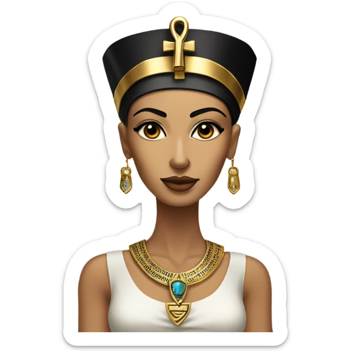 A Beautiful nefertiti  black hair brown eyes with gold necklace with ankh sticker