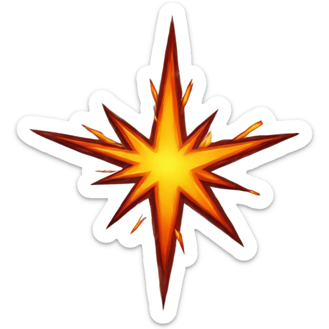 A cartoon-styled representation of a collision. Depicted as a star-like, red-and-orange-and-yellow fiery burst, generally with one point extending to the bottom right. sticker