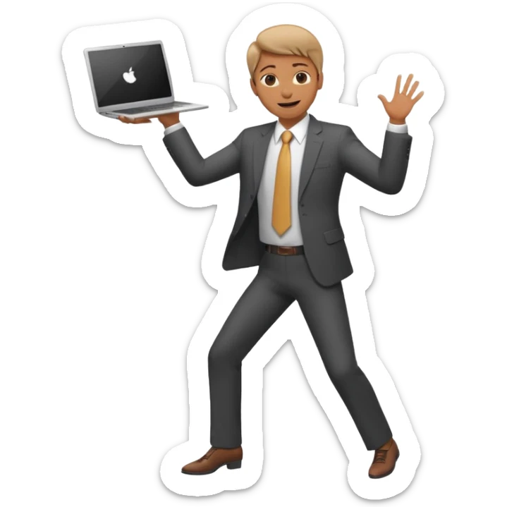 create a person emoji of Barcushake is the superpower name The mover & shaker who stays organised with a laptop dancing sticker
