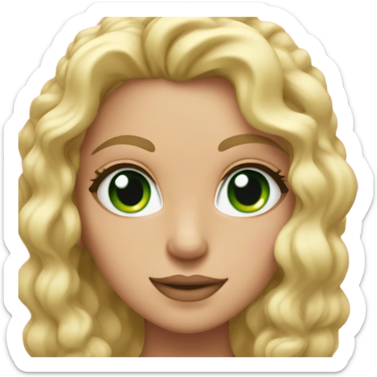 blonde curl with a blowout , green eyes with long lashes , wearing a pink gym set  sticker