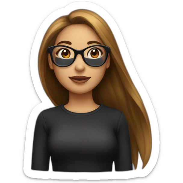 une fille avec de long cheveux noir lisse, et avec des lunette (en forme de carrer un peu déformé) assez grosse comparer a ça tête , portant un pull noir sticker