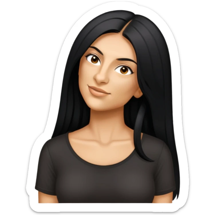female, black shirt, long black hair sticker