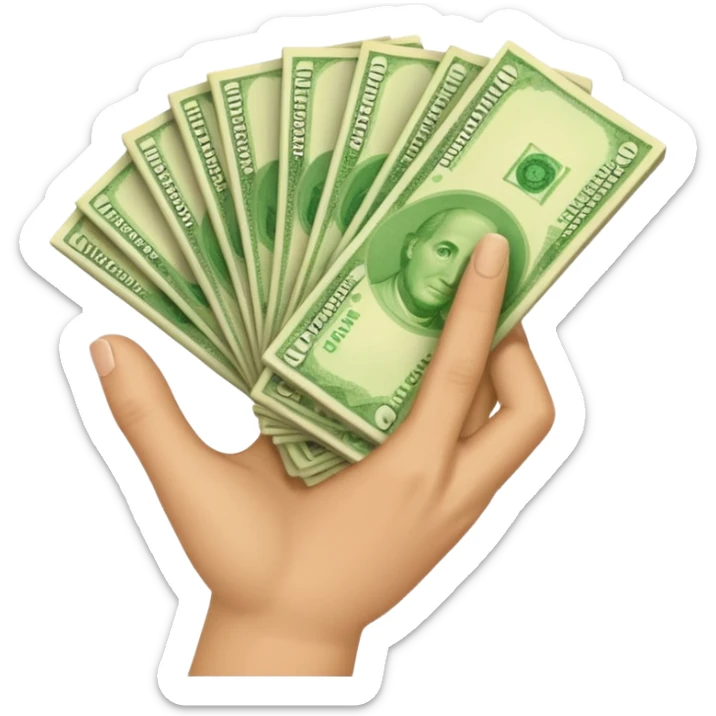 a emoji holding money like this emoji 😀 with a hand holding this 💵 sticker