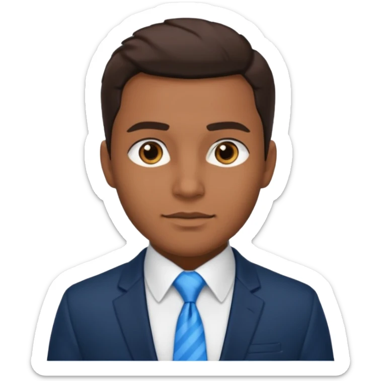 un homme brun joli avec des jolies traits avec une chemise blanche et une veste a manche longues et cravate bleu il a les yeux marron sticker