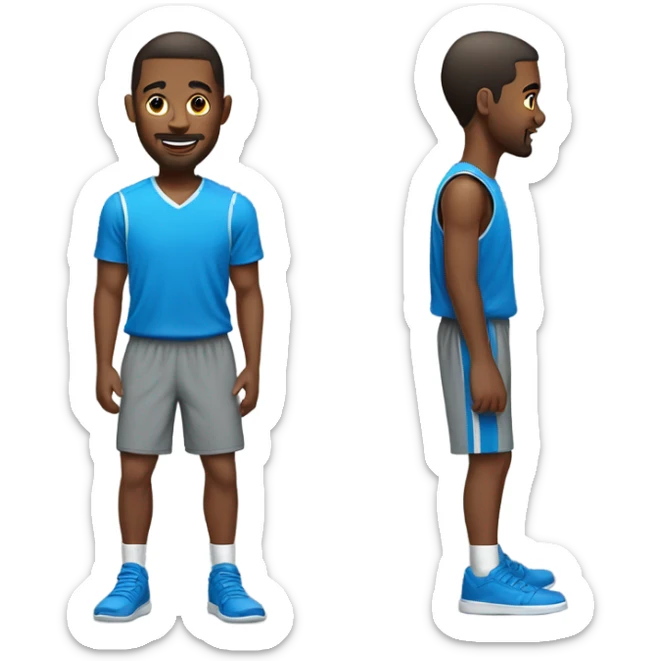 Guy with a blue shirt on gray shorts on about to play basketball sticker