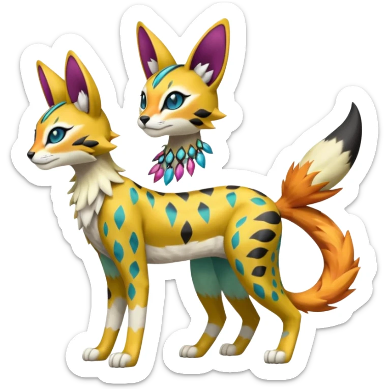 Colorful Meloetta-Vernid-Sergal-Serval-Pokémon-Fakémon-fusion-hybrid-creature sticker
