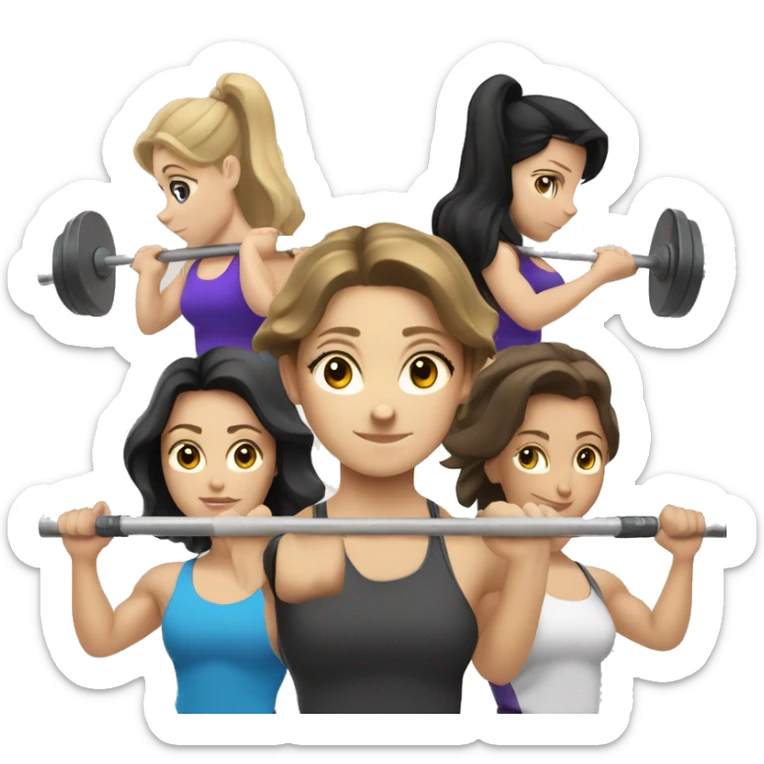 Three Caucasian girls with brown hair or black hair doing Olympic weightlifting with a barbell sticker