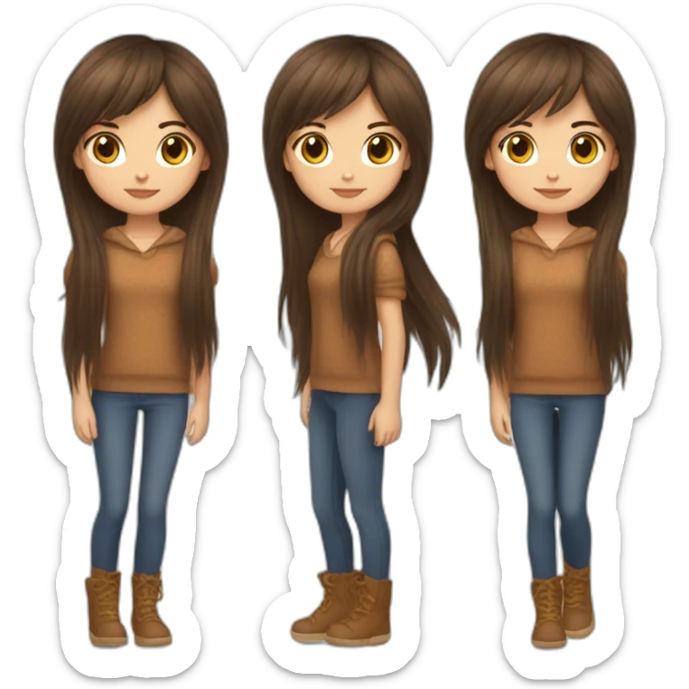 Brunette long hair and fringe girl with a brown tigger cat sticker