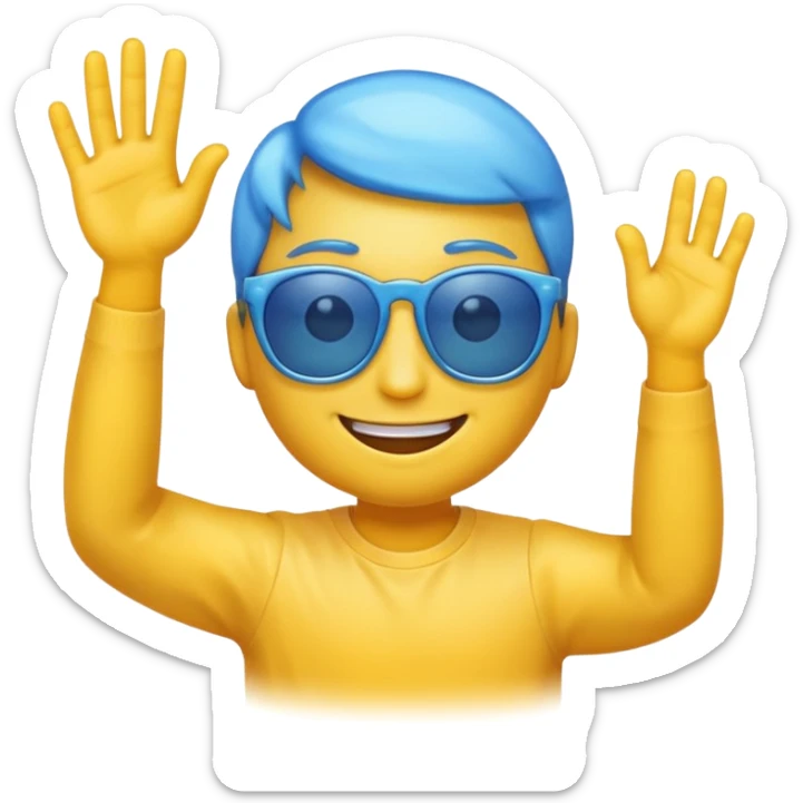 make me a emoji that is with summer glasses and a arm at the face smiling and please the emoji have aura sticker