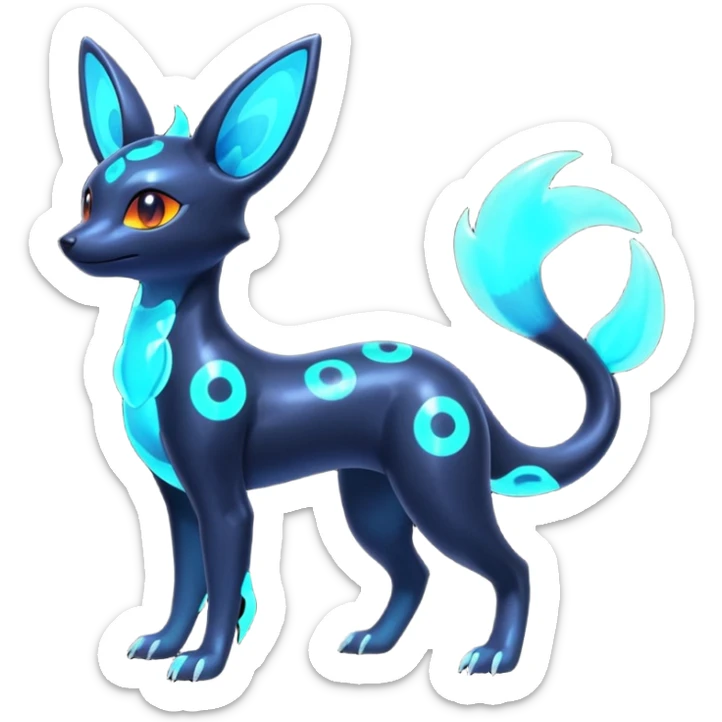 Shiny Aural Iridescent Fluorescent Bioluminescent Umbreon-Amaura-Salandit-Fakémon-fusion (full body) sticker