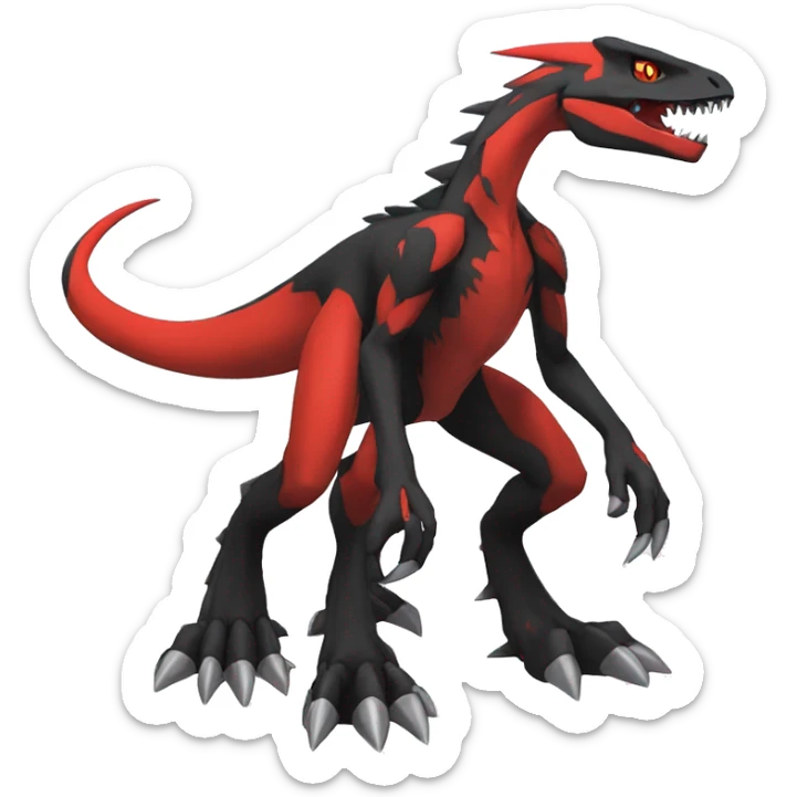  Cool Edgy Black Red Digimon-Fakemon-Guilmon-Velociraptor-Dragon full body sticker