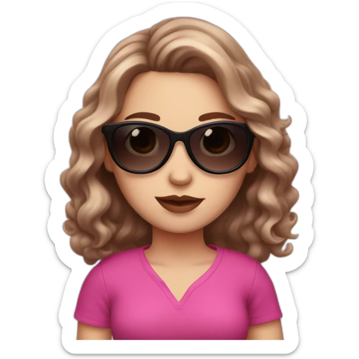 white girl with dark brown and pink wavy hair and sunglasses sticker