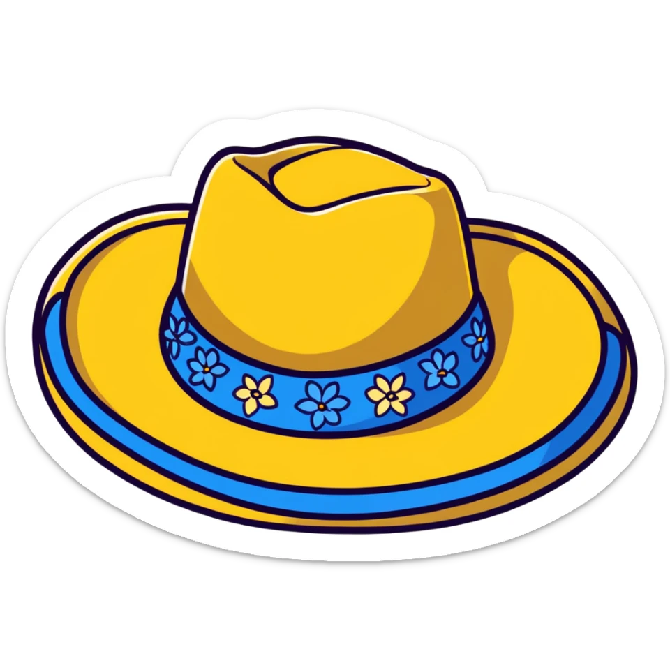 Cowgirl hat with blue and yellow wildflowers, straw cowboy hat sticker