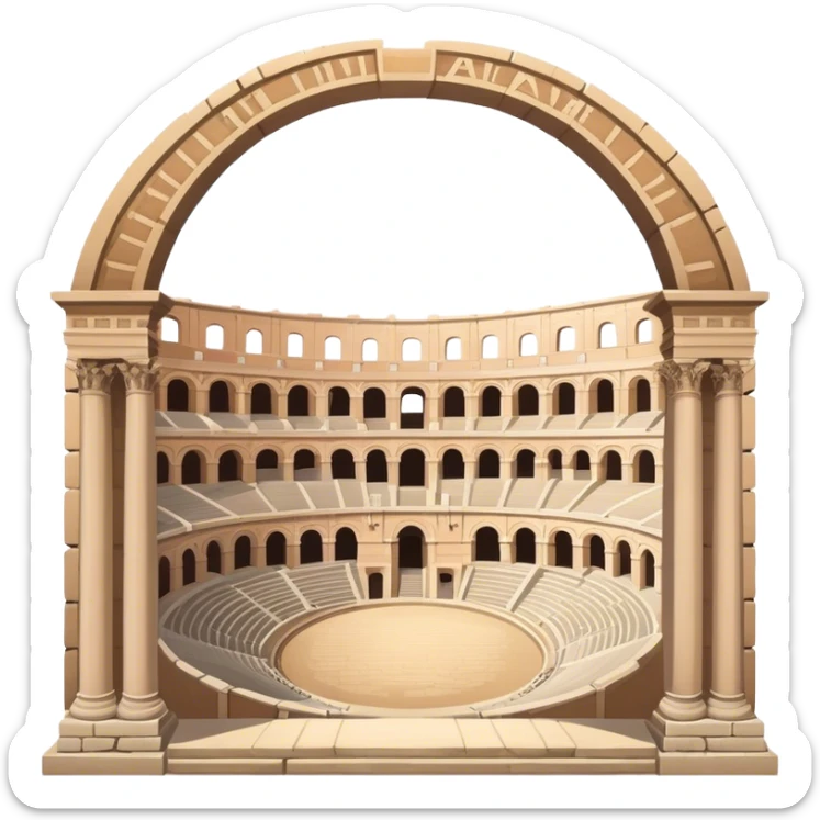 Cinematic Realistic Pula Arena Landmark Emoji, presenting the grand Roman amphitheater with towering stone arches. sticker