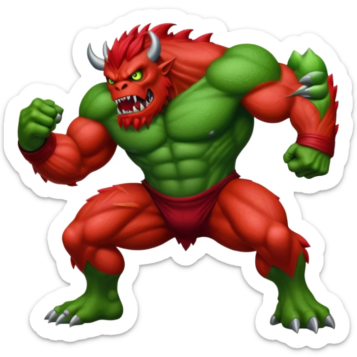 Red Hulk versus Green Hulk, red muscular monster fighting green muscular monster sticker