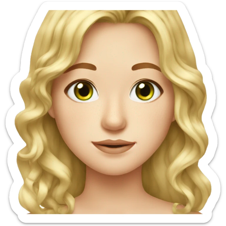 blonde teenager, freckle, green eyes, medium long wavy hair sticker