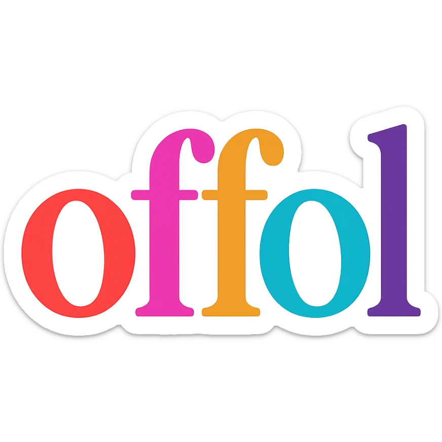 colorful modern text image with the word 'offol' in the center, varied colorful fonts, no emoji or face sticker