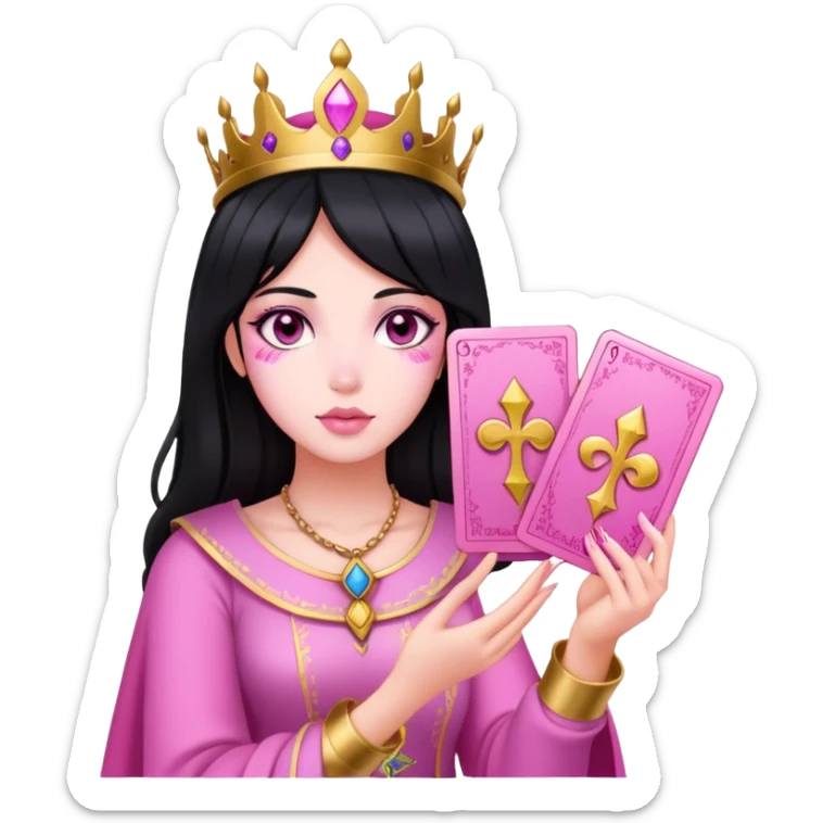 black hair girl with pink pink tarot gold cards sticker