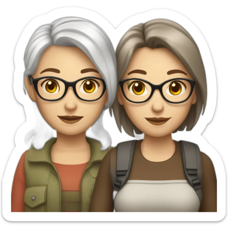 A lesbian Couple of two caucasian girls one with white hair and other with short brown hair and glasses sticker
