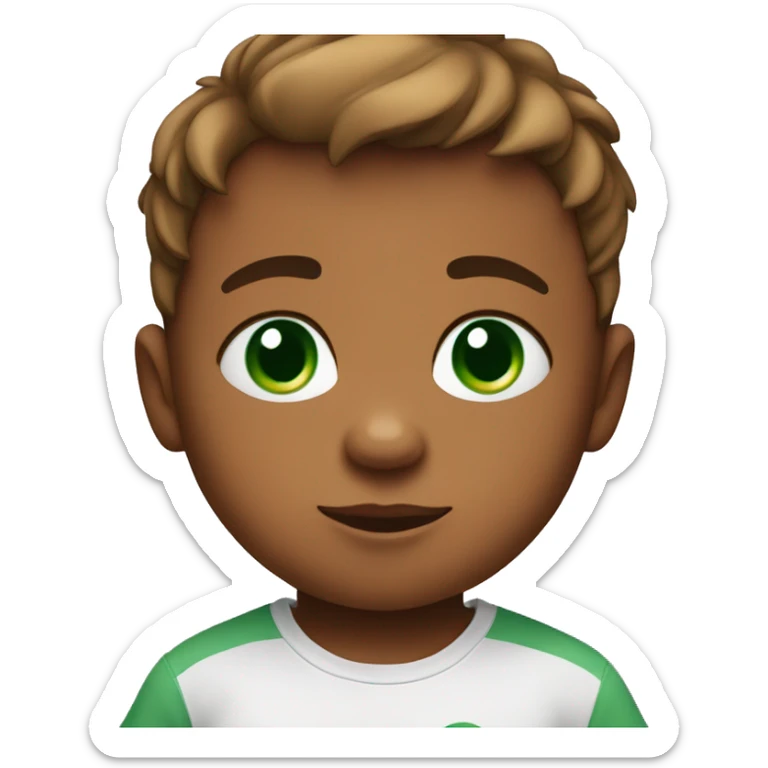 baby boy with green eyes wearing a t-shirt with a teddy bear on it sticker