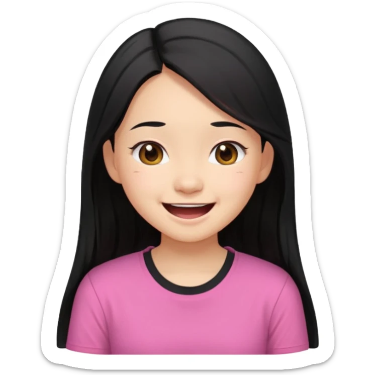 a girl genuinely feeling happy so so so much laughing so hard with her eyes folded long black hair asian girl on a pink shirt sticker
