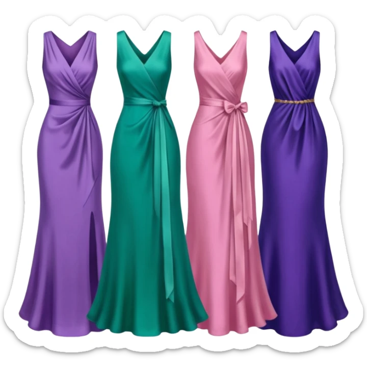 4 dresses one purple dress one pink dress one blue dress and one green dress sticker