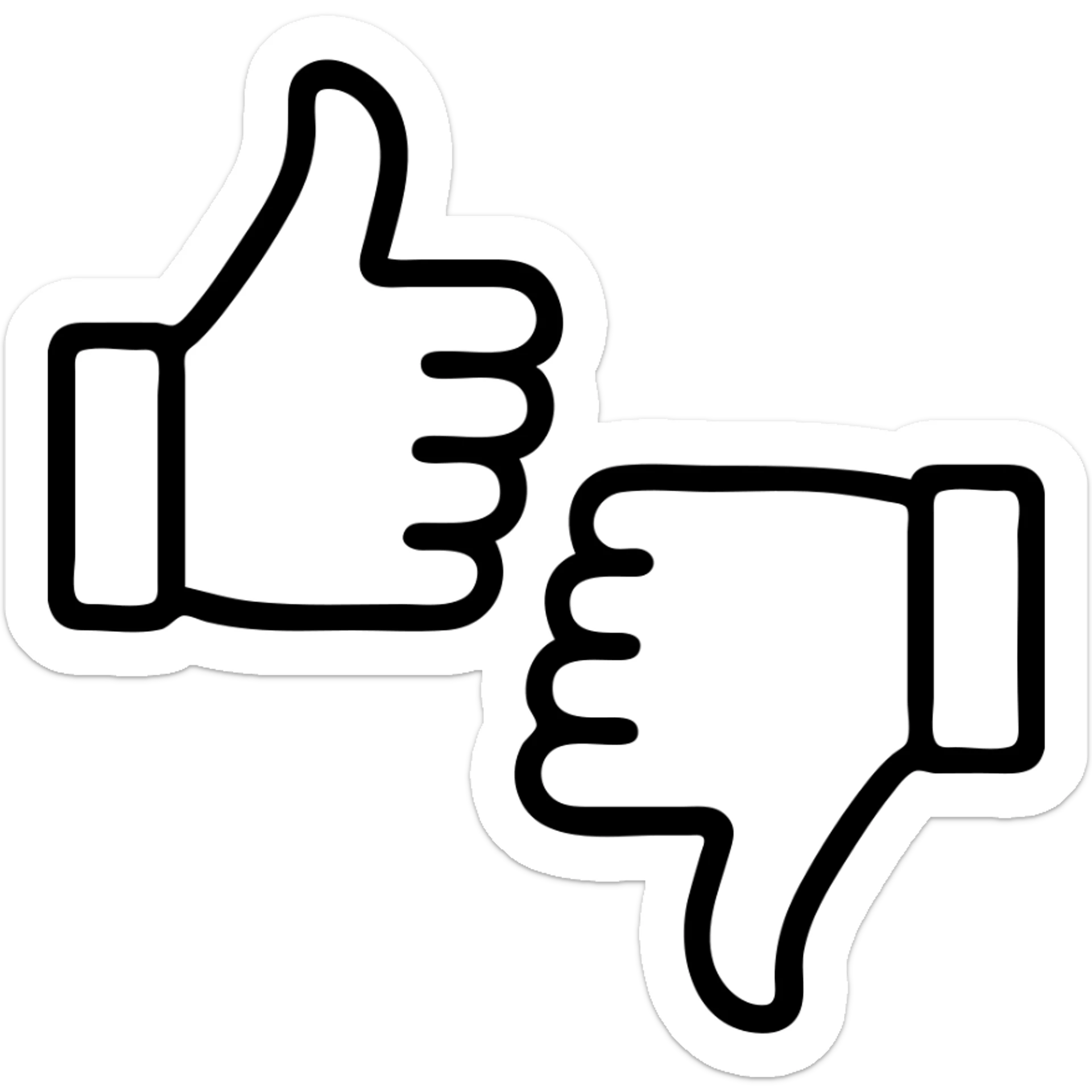 simple line drawing of a hand with two thumbs, one thumb up and one thumb down sticker