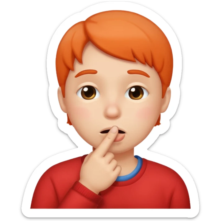 Emoji gêné les joues rose avec un doigt dans la bouche et les yeux qui regarde sur le côté iOS  sticker