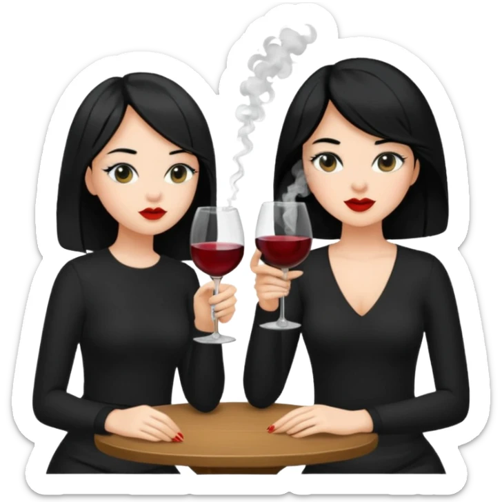 2 girls in black 1 smoking and other girl drinking wine both black hair  sticker