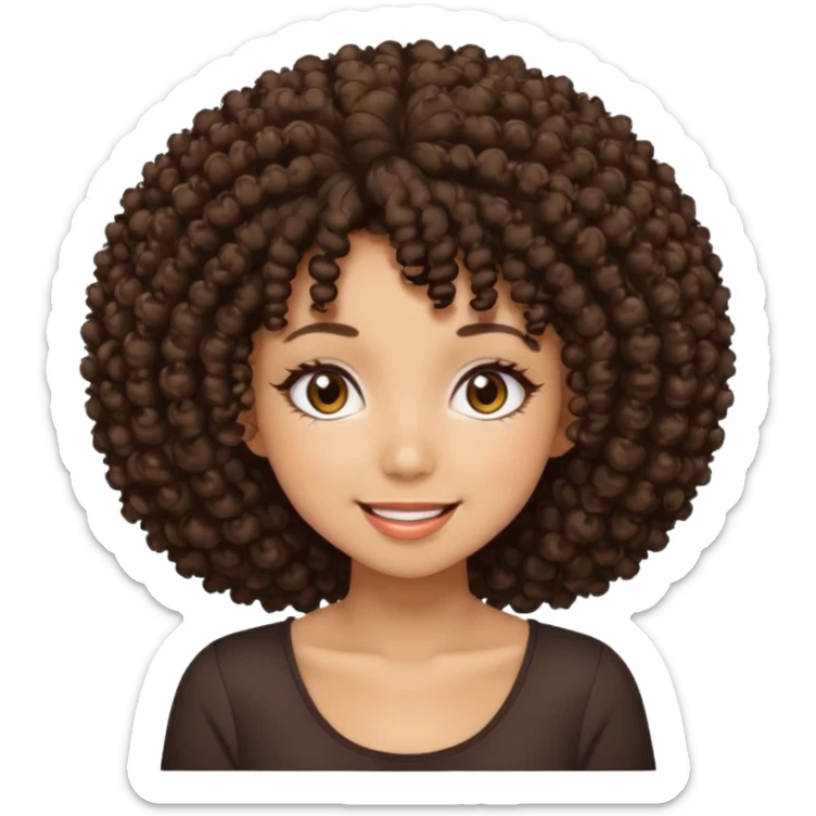 Naturally tan skin girl short darkBrown curly afro hrown eyes gyaru smiling closed mouth cute sticker