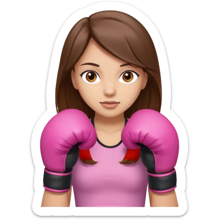 Girl with long brown hair brown eyes light skin wearing boxing pink boxing gloves sticker