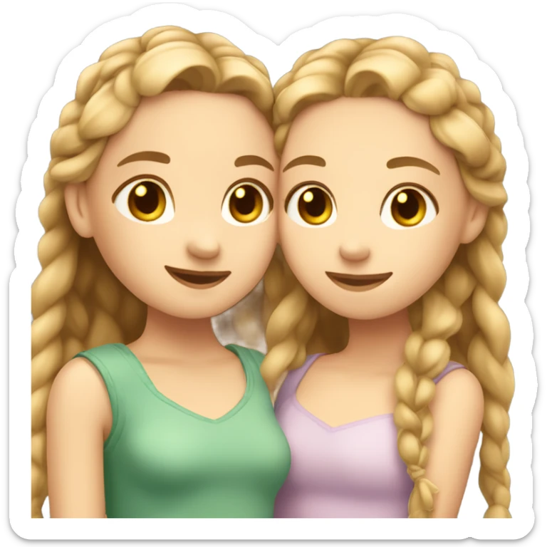 Two girls hugging one girl has dark blonde braids and fair skin one girl has blonde braids and fair skin sticker