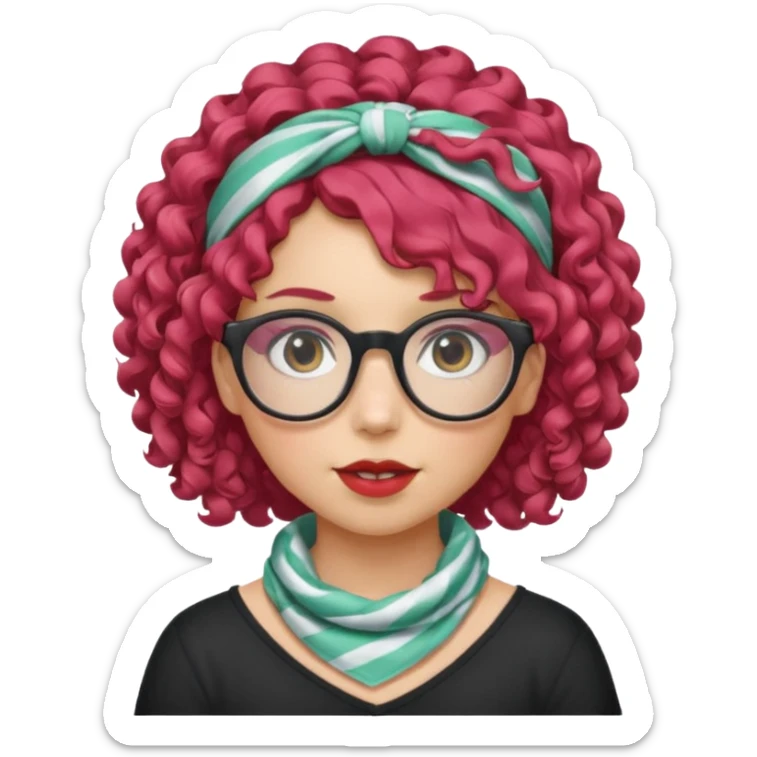 girl with curly  peppermint hair and bandana and glassess sticker