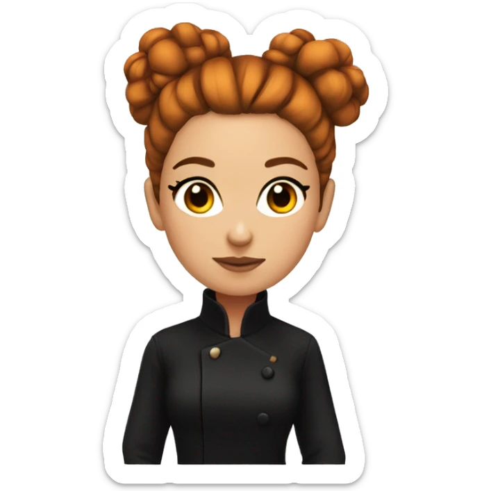 orange girl with brown hair, with shiny black coat with hair in a messy bun with heavy makeup on sticker