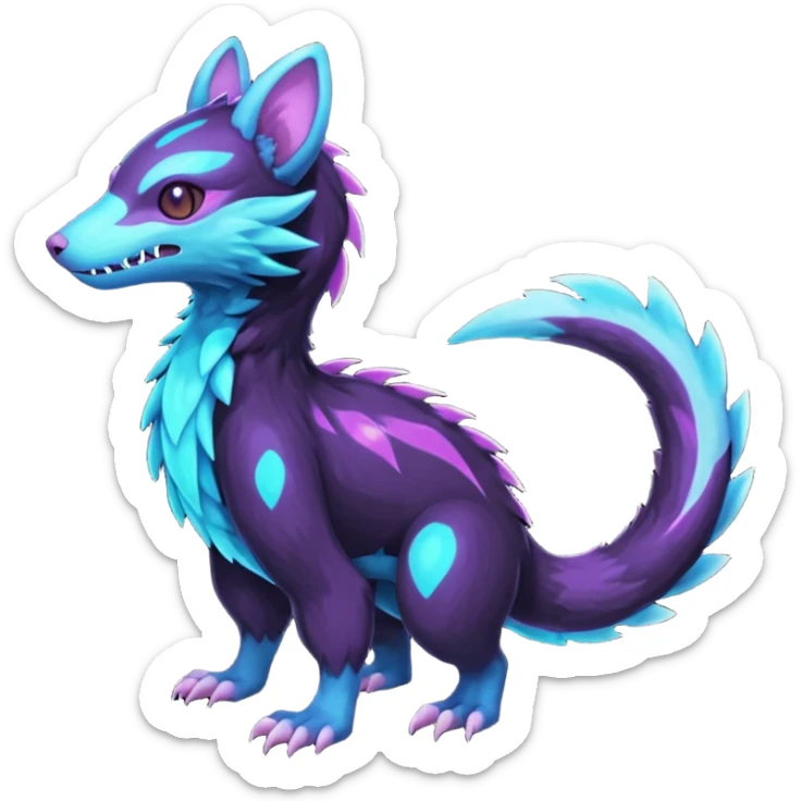 Colorful bioluminescent dark abysmal abyssal neon-glowing Trico-Sergal-Furret-Ferret-Wickerbeast-Vernid-fusion-Fakemon-animal-hybrid-creature, full body sticker