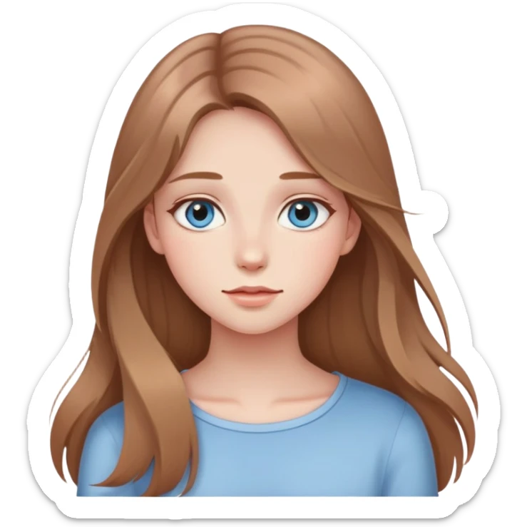 Defined Girl with long thin, light-brown hair, sky eyes, lots of blush sticker