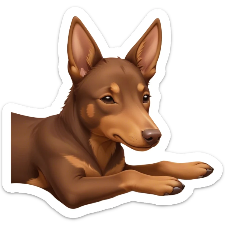 Meme-Worthy Cute Sleeping Brown and Tan Kelpie Portrait Emoji, Head resting peacefully with a contented smile, showcasing a delightfully agile build and a luxuriously soft brown and tan Fur, eyes shut in a serene nap, Simplified yet hilariously adorable features, highly detailed, glowing with a soft, drowsy light, high shine, relaxed and utterly lovable, stylized with an air of playful laziness, bright and heartwarming, soft glowing outline, capturing the essence of a comically sleepy herder, so meme-worthy it feels like it could instantly become the next viral sensation of adorable slumber! sticker