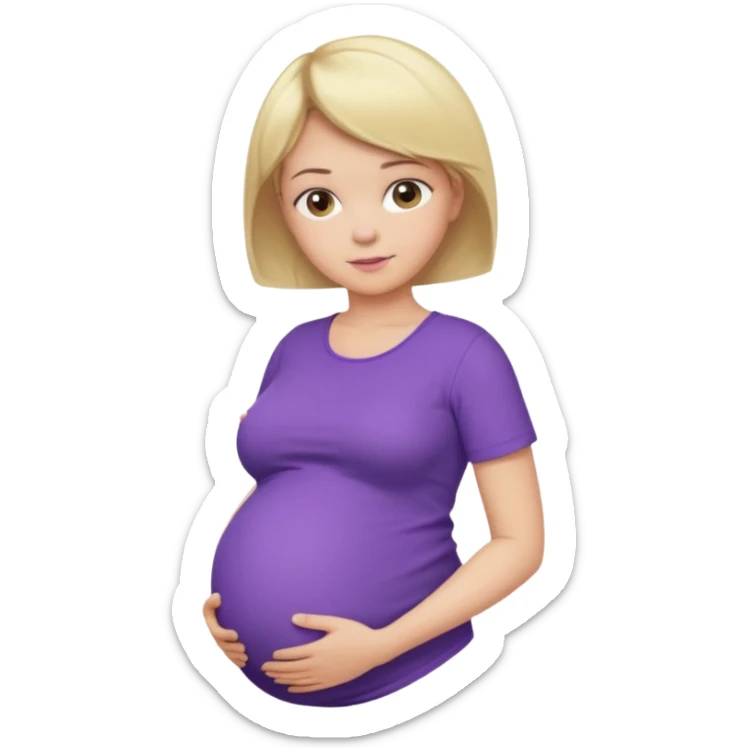 pregnant female with short hair, purple shirt, abdomen-head-neck, blond sticker