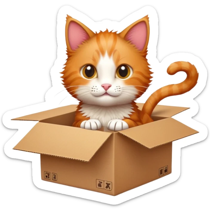 A little cat poked its paws out of the cardboard box and placed them on top of it sticker