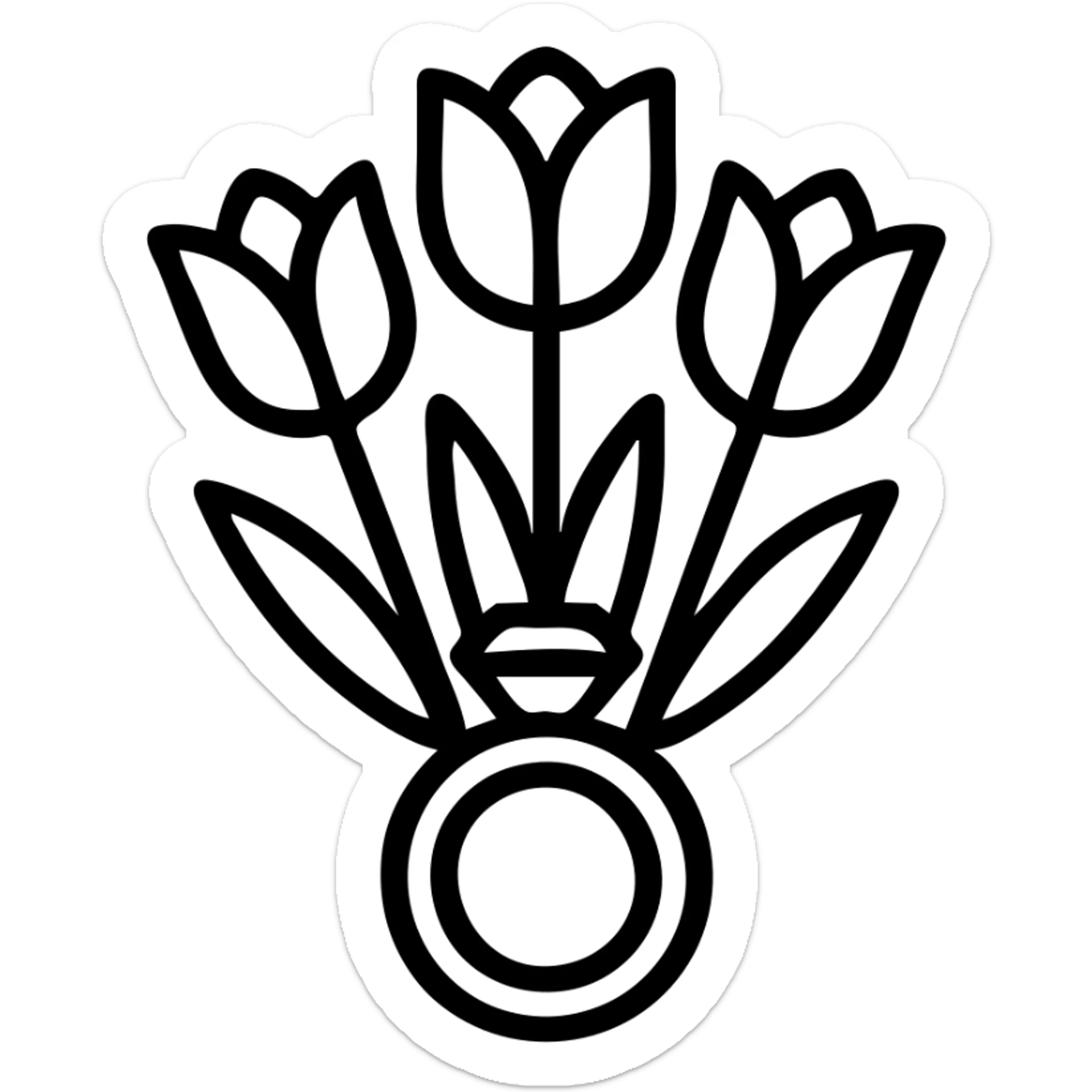 modern icon of a stylized bouquet of pink tulips with a ring, clean lines, transparent background sticker