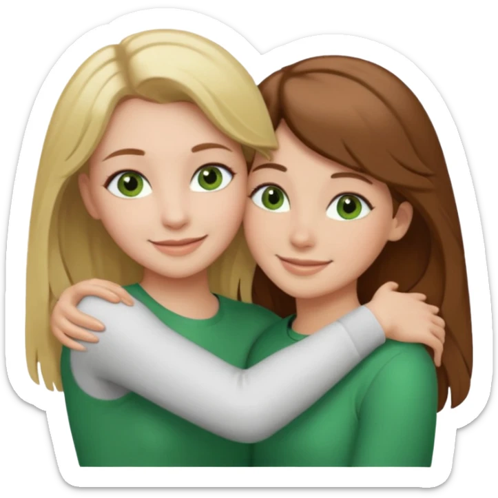 Maman : cheveux marrons, yeux marrons peau blanche fille cheveux blond yeux verts peau blanche qui se font un câlin  sticker