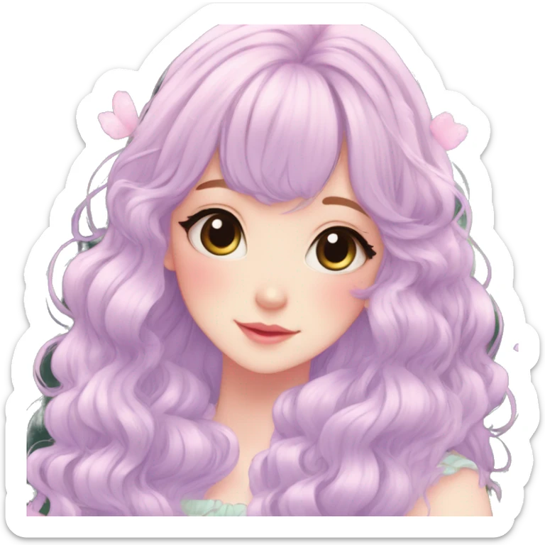 Cute kawaii gorgeous pretty anime cartoon pastel lady and beautiful hair fairycore cottagecore detailed high quality trending aesthetic sticker