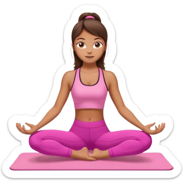 A tanned girl with brunette hair in her 20’s doing Pilates wearing a ALO pink workout set  sticker